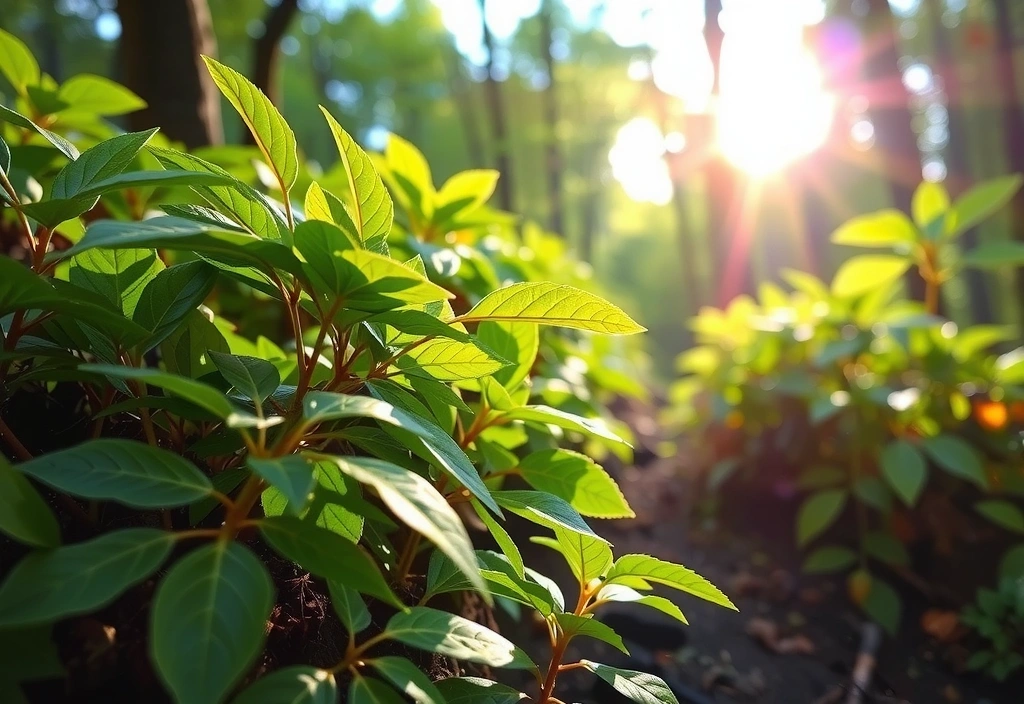 Plantas de ginseng en un entorno natural y sereno.