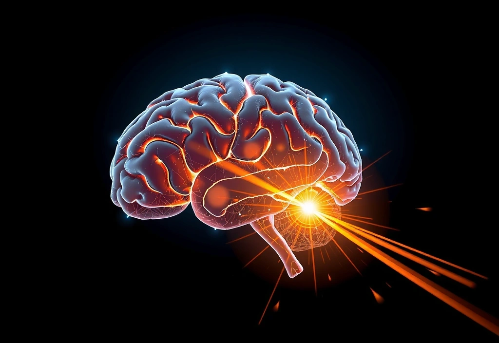 Cerebro humano con ondas de pensamiento, representando concentración