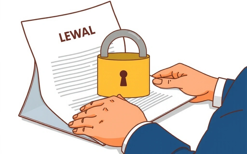 Ilustración de una persona leyendo un documento legal con un candado simbolizando la seguridad de los datos.